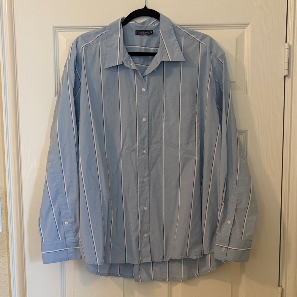 Vineyard Vines Light Blue Striped Oversized Button Down Shirt